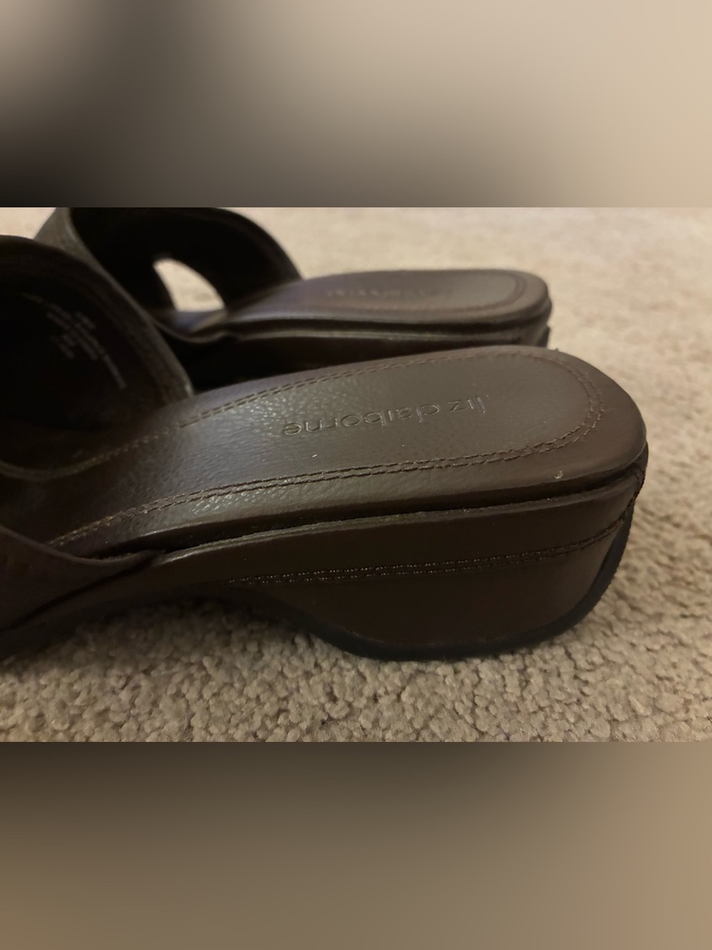 Liz Claiborne Leather Open-Toe Slides Dark Brown Sandals Mules Vintage Y2K 8M - Picture 5 of 8